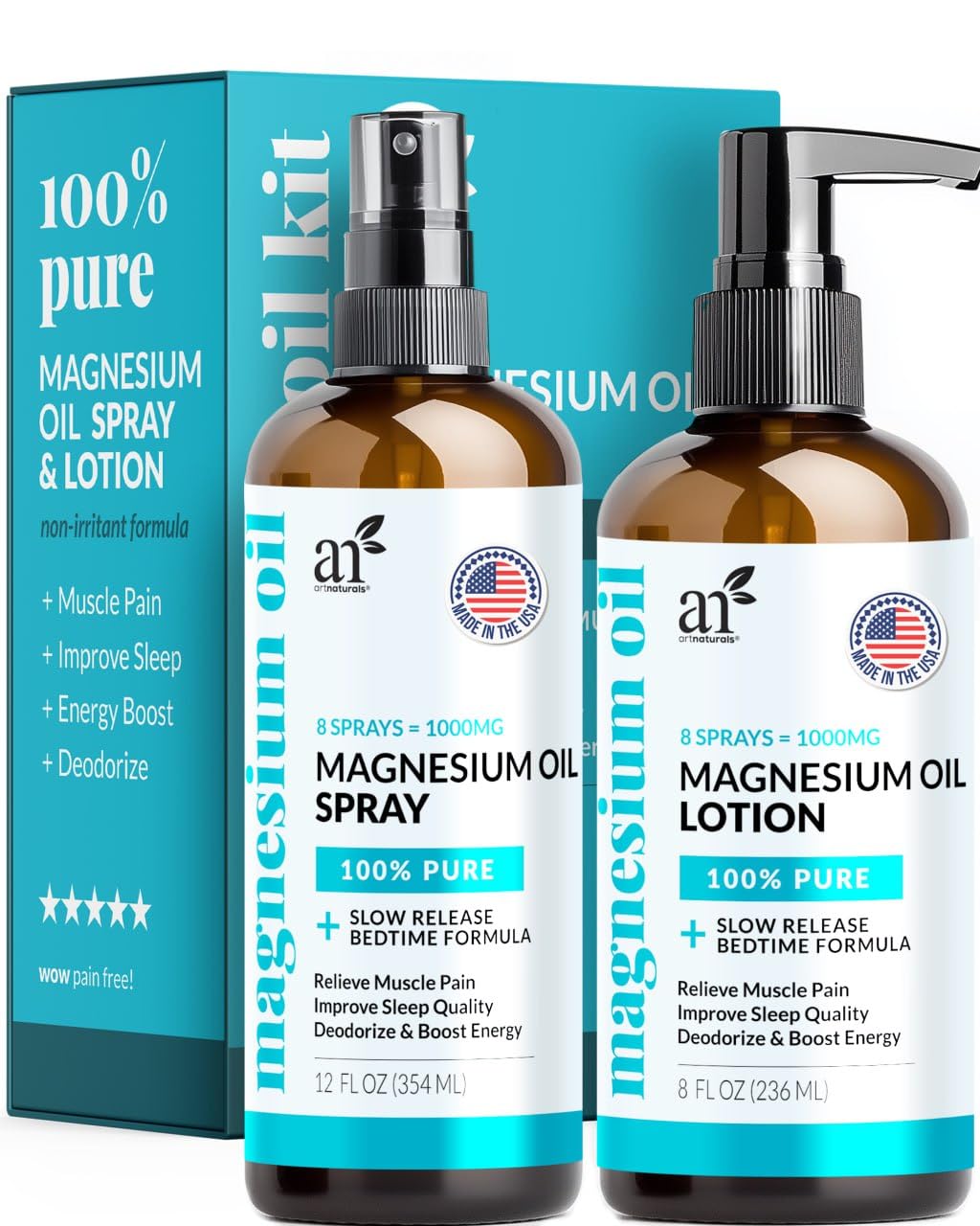 ArtNaturals® Dúo Terapéutico de Magnesio (Spray + Loción)